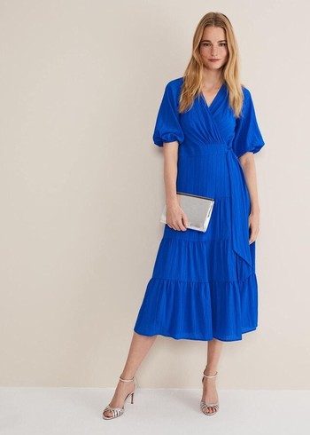 Phase Eight Morven Blue Wrap Dress Deep Blue USA | 6479530-YB